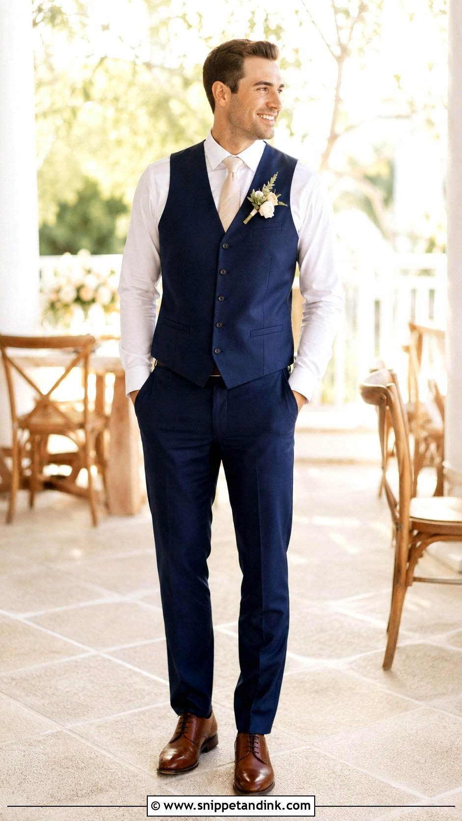 Navy Blue Suit With Vest And No Jacket - Snippet and Ink - 30 Navy Blue Suit Wedding Ideas