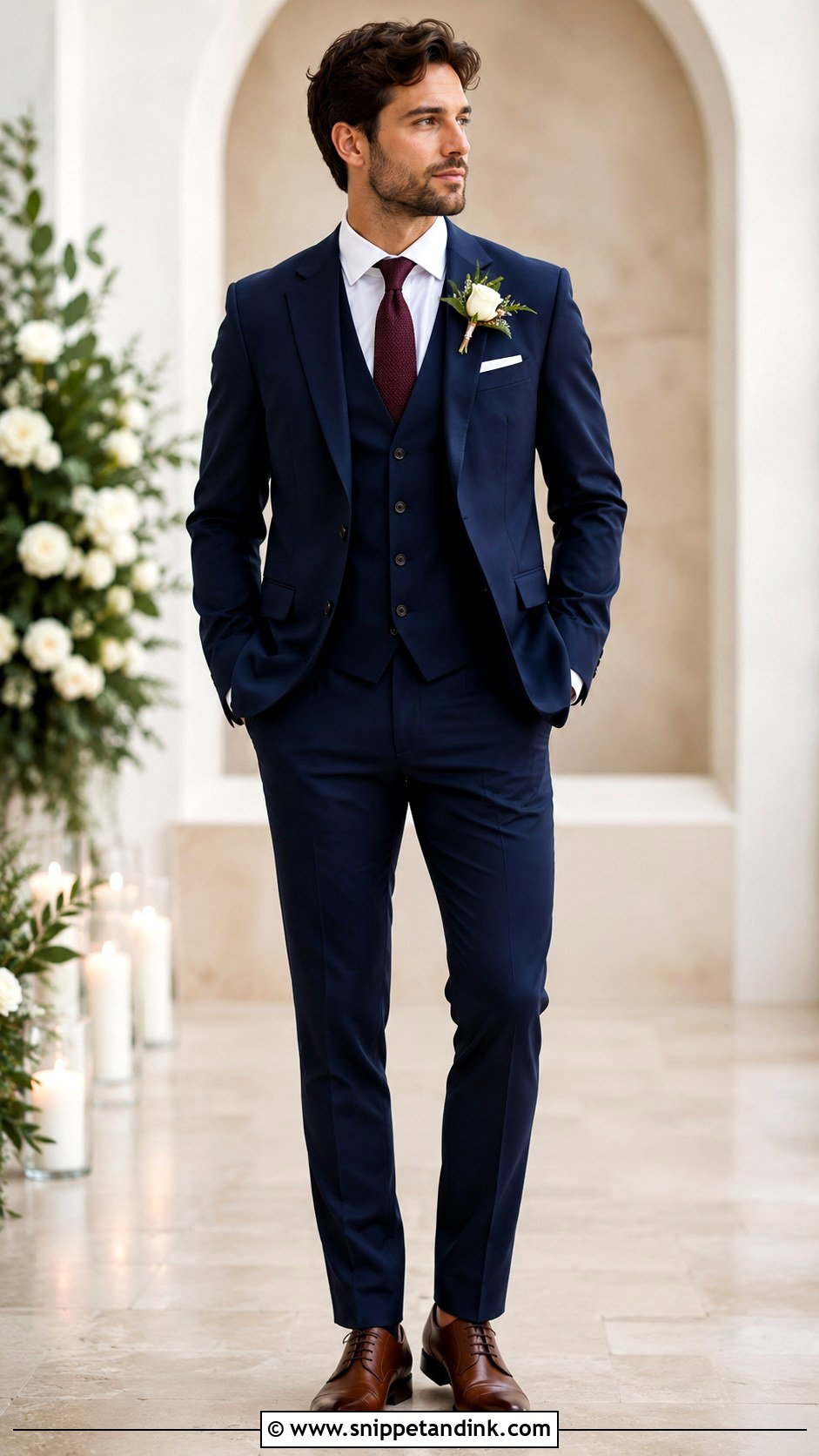 Navy Blue Three Piece Suit Wedding Outfit - Snippet and Ink - 30 Navy Blue Suit Wedding Ideas
