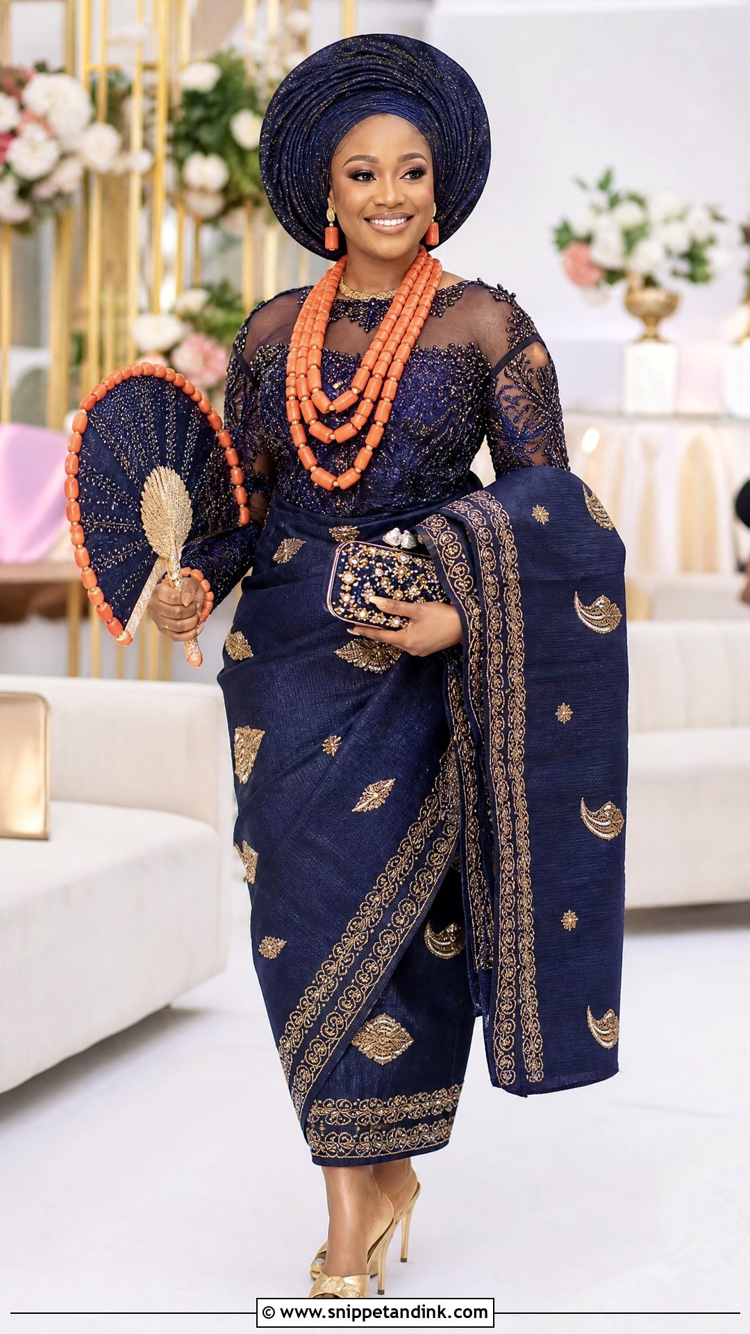 Navy Blue Urhobo Bride Outfit - Snippet and Ink - 20 Urhobo Bride Ideas