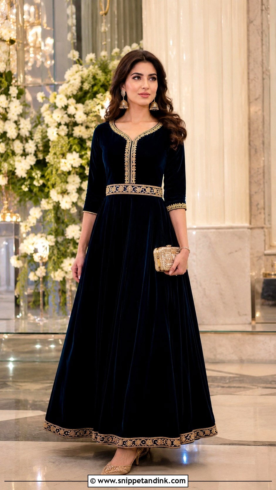 Navy Blue Velvet Gown for Sangeet Function - Snippet and Ink - 20 Gown for Sangeet Function Ideas