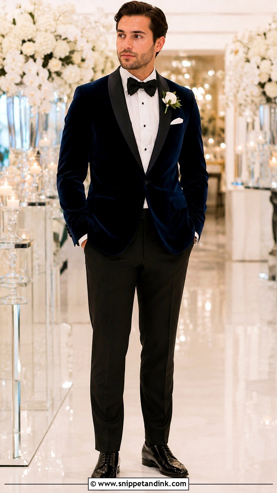 Navy Blue Velvet Jacket Wedding Outfit - Snippet and Ink - 30 Navy Blue Suit Wedding Ideas