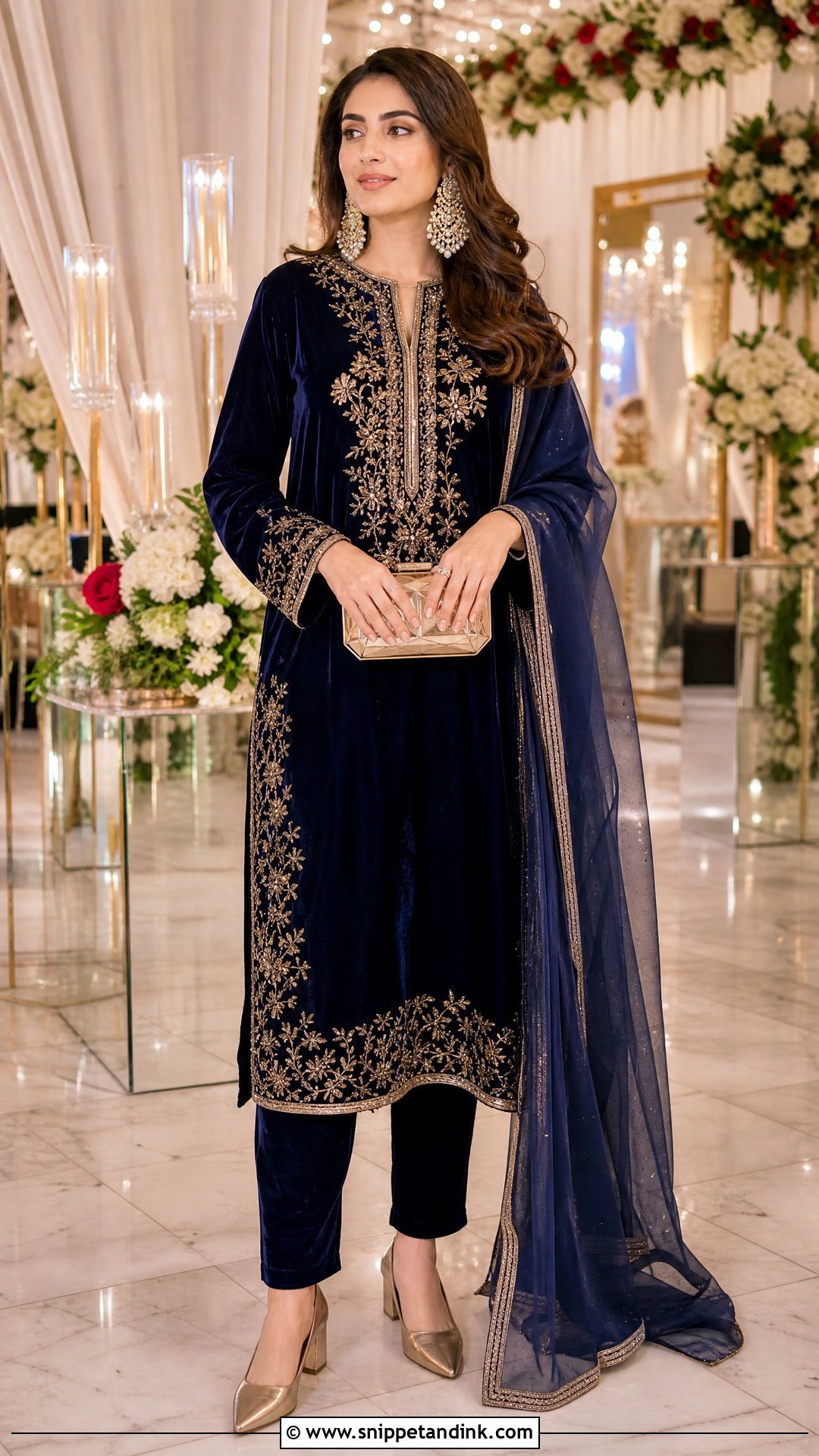 Navy Blue Velvet Kurta Set - Snippet and Ink - 20 Kurta Sets for Women Wedding Ideas