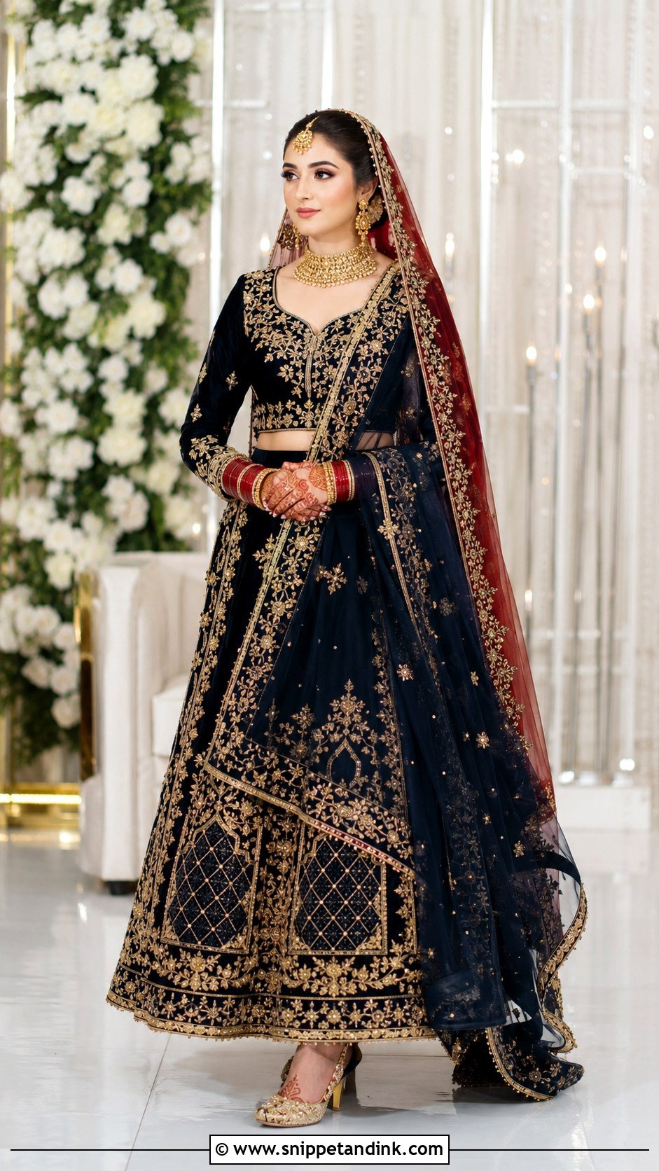 Navy Blue Velvet Lehenga Barat Dress - Snippet and Ink - 20 Barat Dress for Bride Ideas
