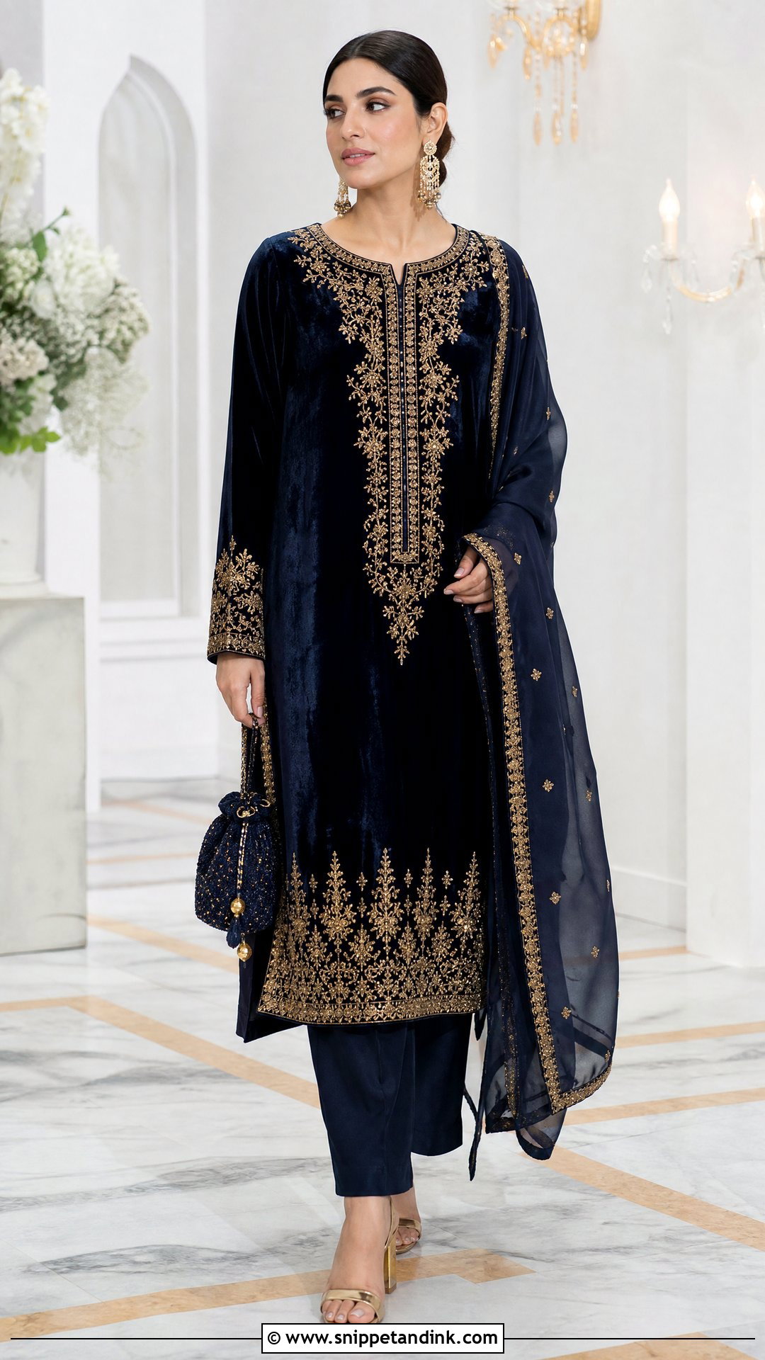 Navy Blue Velvet Salwar Suit - Snippet and Ink - 20 Wedding Salwar Suits