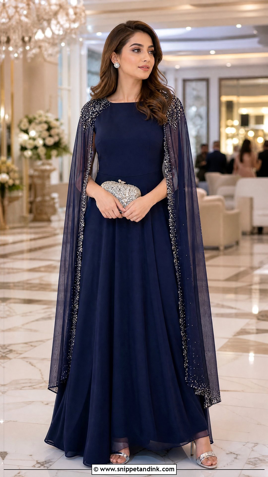 Navy Blue Walima Dress With Cape Gown - Snippet and Ink - 25 Walima Dress for Bride Sister Ideas