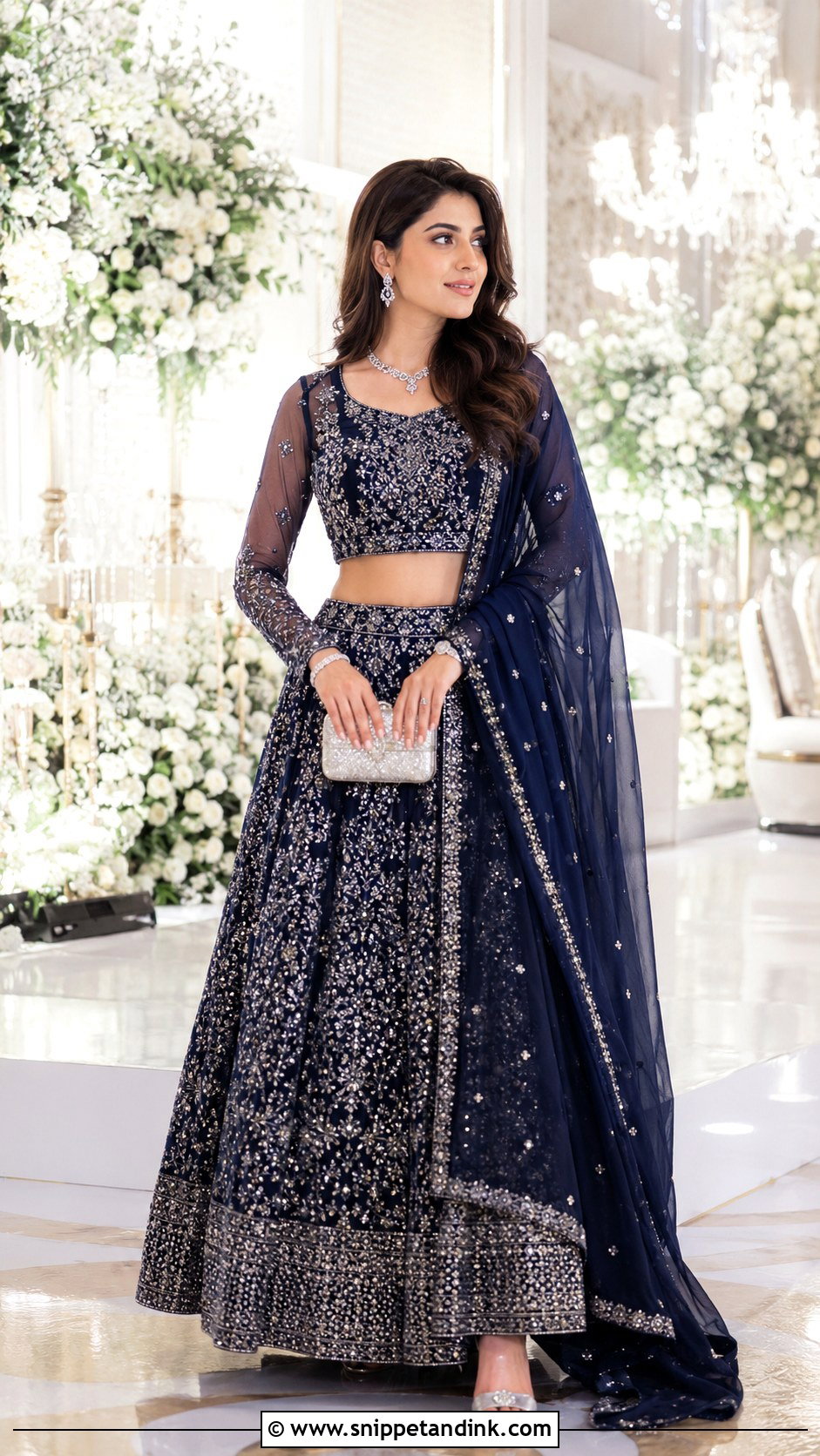 Navy Blue Walima Lehenga With Silver Work - Snippet and Ink - 30 Pakistani Wedding Dresses