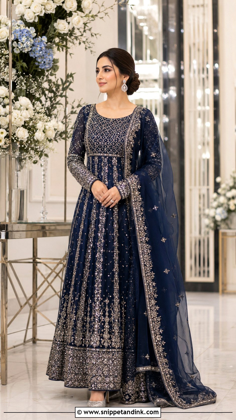 Navy Blue Walima Maxi Dress - Snippet and Ink - 20 Blue Walima Dress Ideas