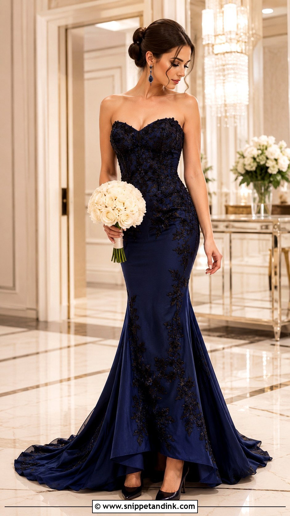 Navy Blue Wedding Dress With Black Applique - Snippet and Ink - 20 Black and Blue Wedding Dress Ideas