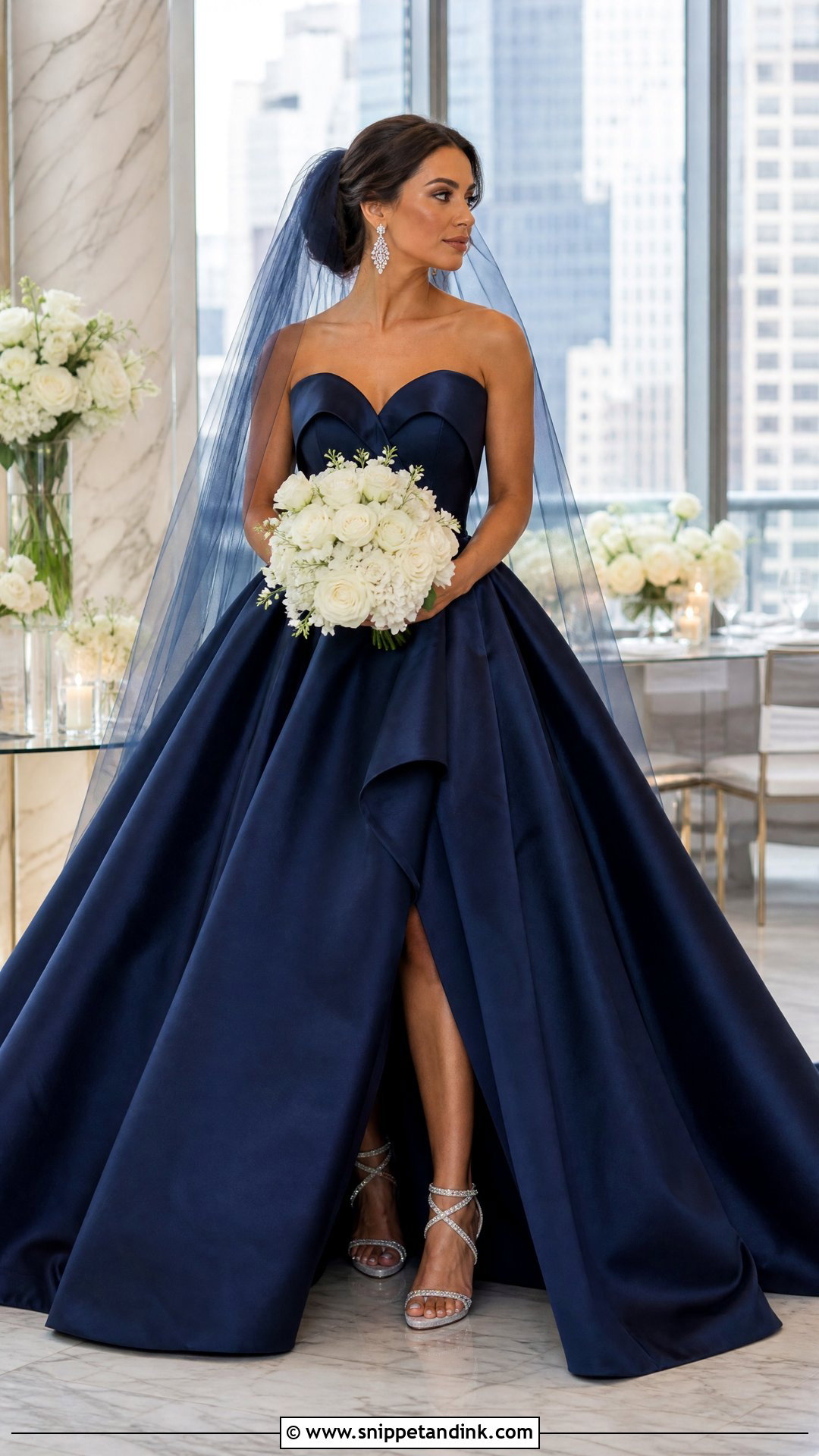 Navy Blue Wedding Dress With Crystal Heels - Snippet and Ink - 20 Nontraditional Wedding Dress Color Ideas