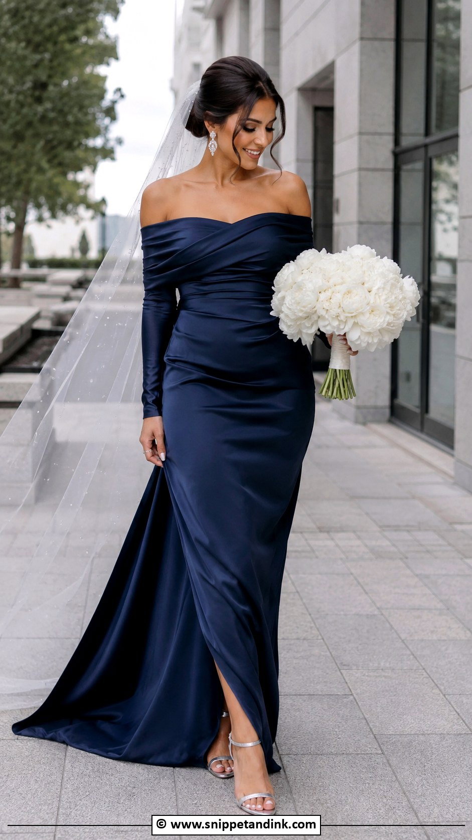 Navy Blue Wedding Dress With Silver Jewelry - Snippet and Ink - 30 Colorful Wedding Dress Ideas
