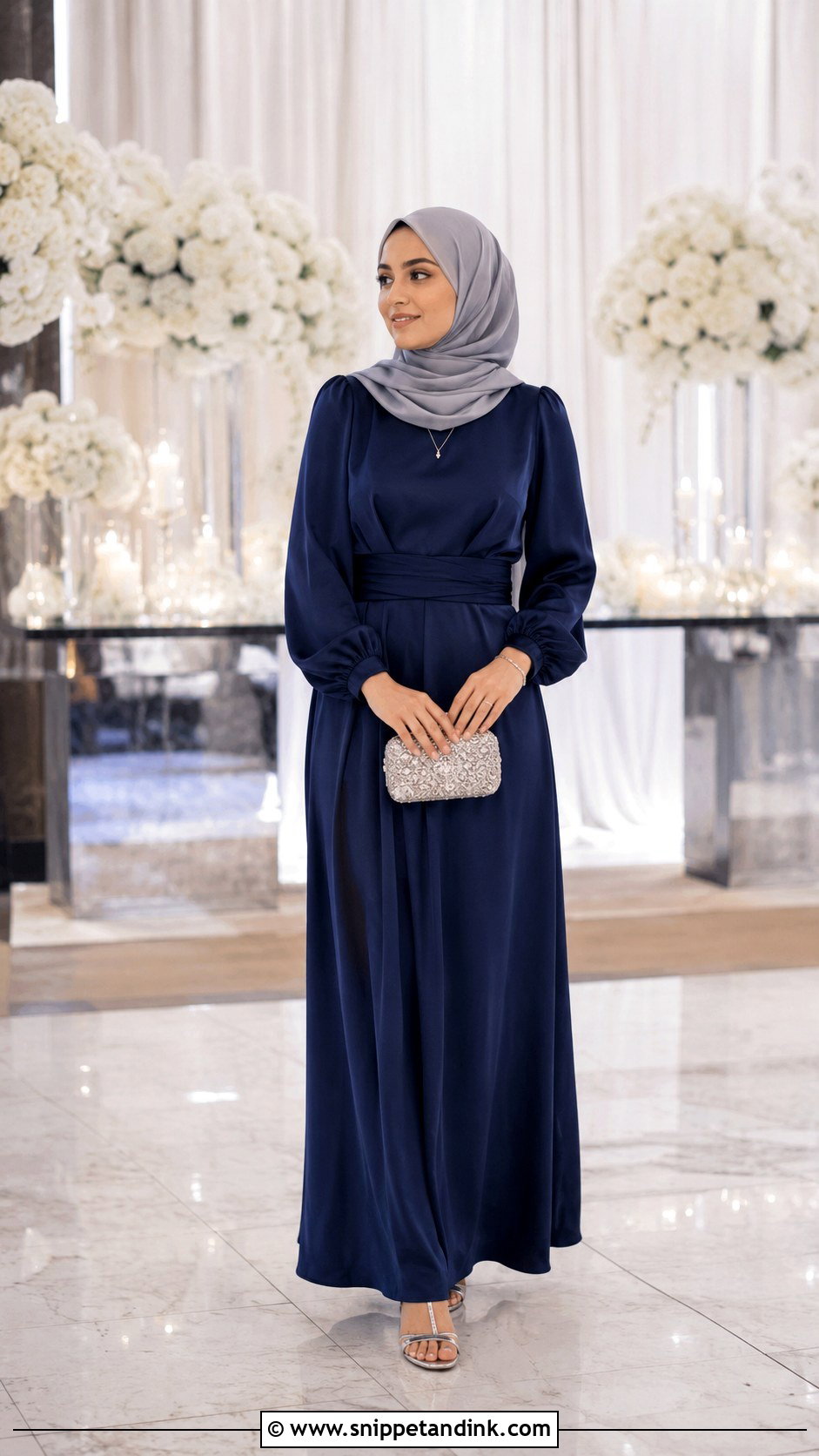 Navy Blue Wedding Guest Outfit With Hijab - Snippet and Ink - 25 Hijab Do Wedding Ideas