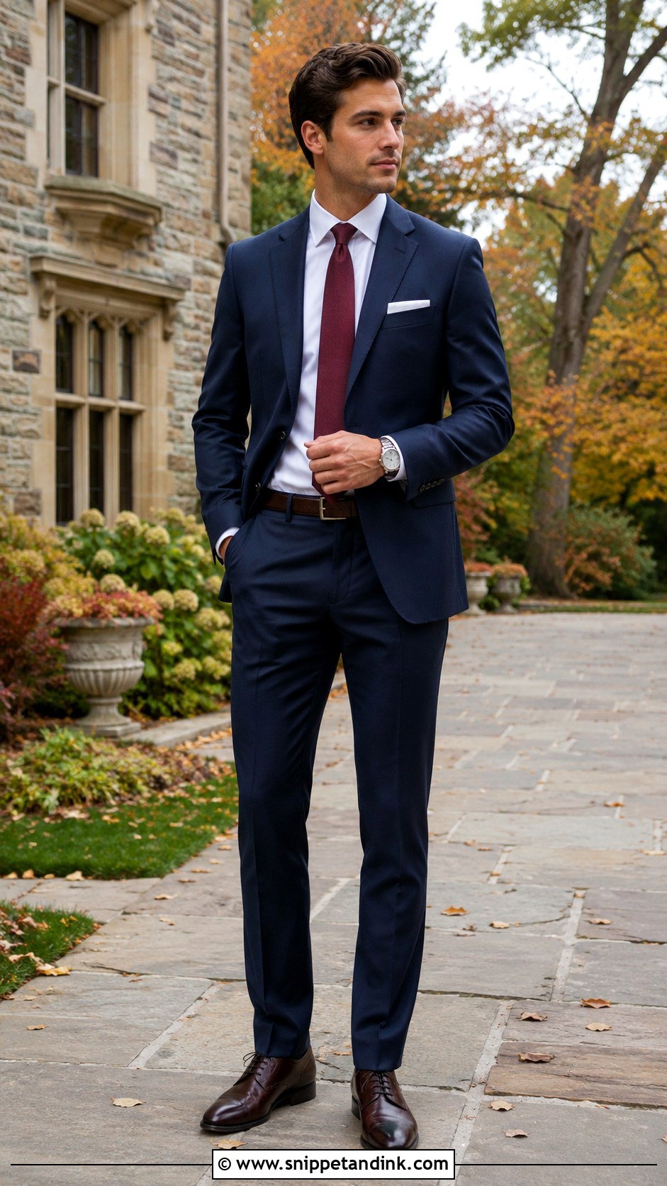 Navy Blue Wedding Suit With Burgundy Tie - Snippet and Ink - 20 Blue Suits Wedding