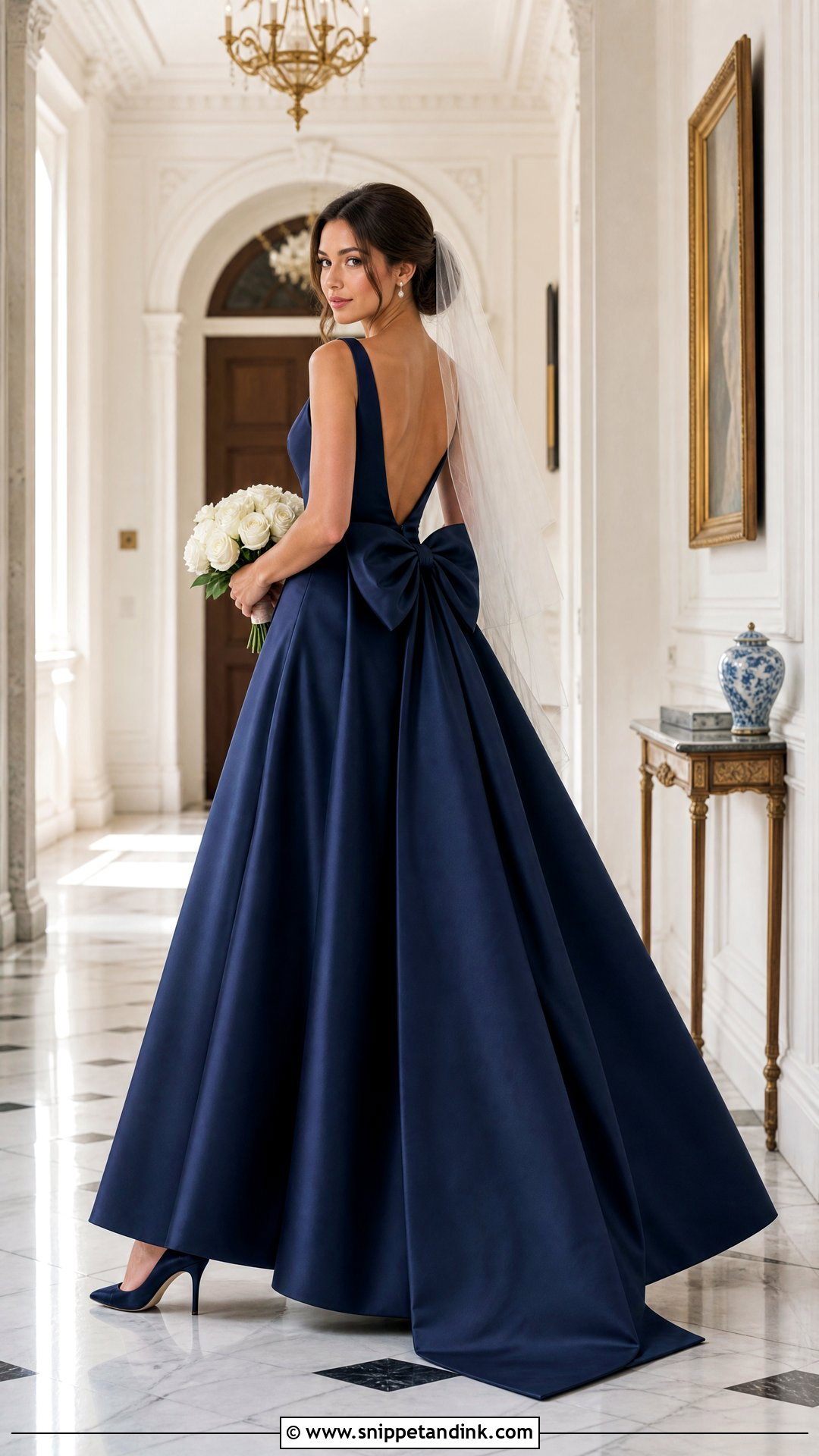Navy Bow Back Wedding Dress - Snippet and Ink - 20 Navy Wedding Dress Ideas