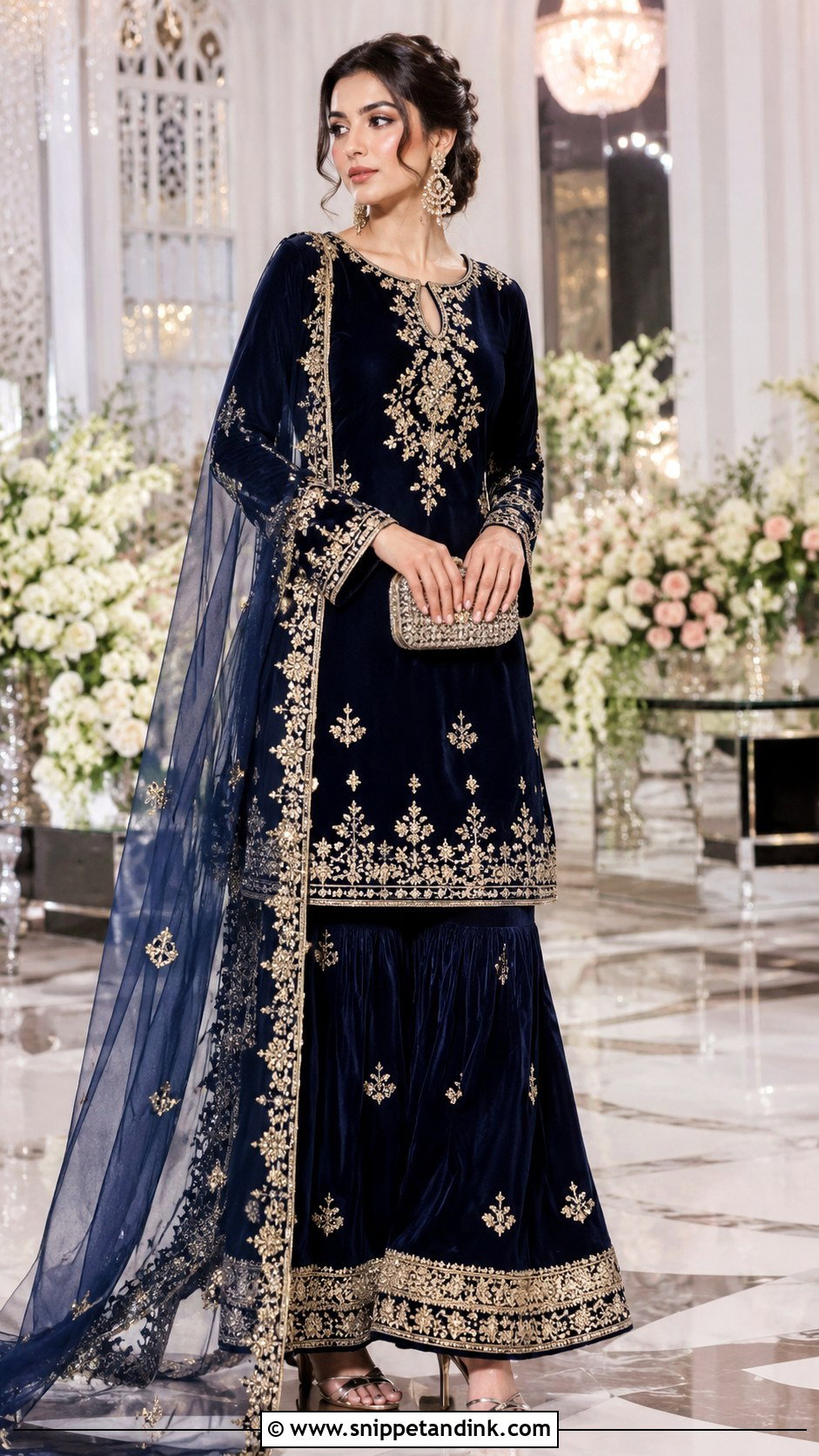 Navy Bridal Velvet Salwar Suit - Snippet and Ink - 25 Bridal Salwar Suits Wedding