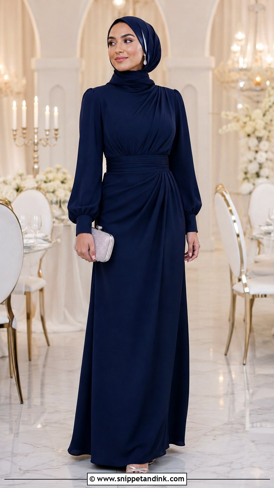 Navy Bridesmaid Hijab Gown - Snippet and Ink - 25 Braidsmaid Hijab Style Ideas