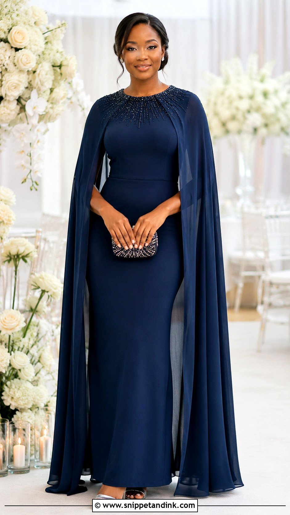 Navy Cape Bridesmaid Dress With Beading - Snippet and Ink - 20 African Bridal Maids Dresses Style
