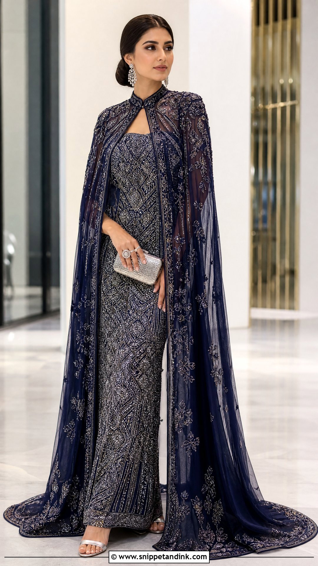 Navy Cape Indian Bridal Gown - Snippet and Ink - 20 Indian Bridal Gowns