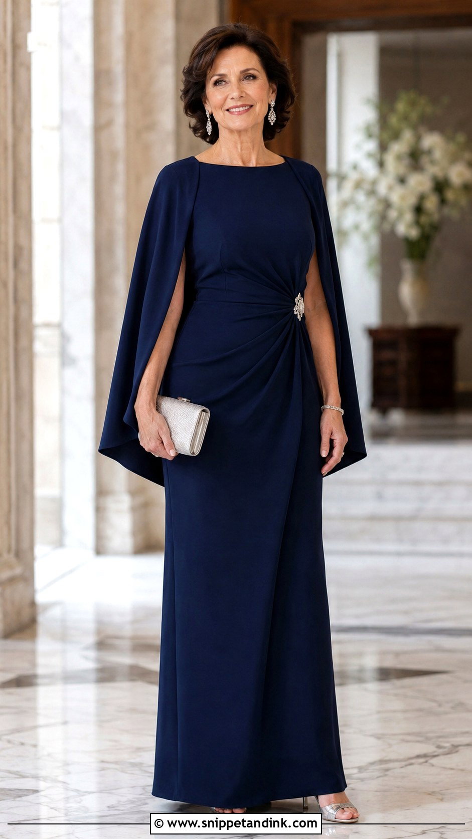 Navy Cape Sleeve Gown - Snippet and Ink - 20 Modern Gown Ideas