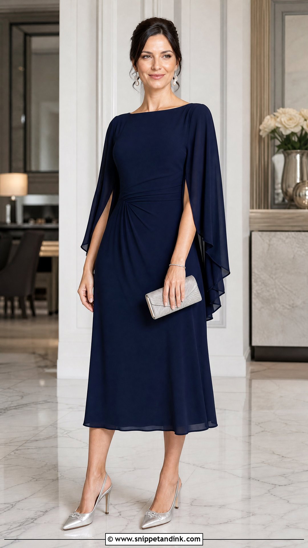 Navy Cape Sleeve Honeymoon Night Dress - Snippet and Ink - 20 Honeymoon Night Dress Ideas