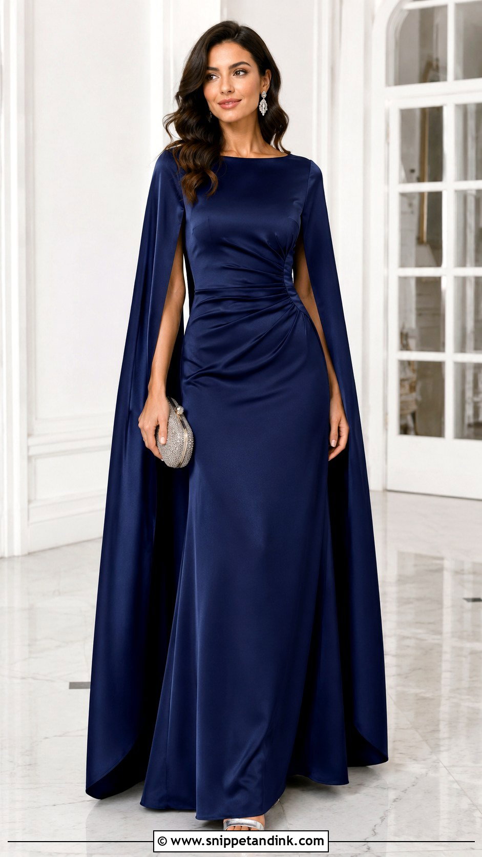 Navy Cape Sleeves Gown - Snippet and Ink - 25 Cape Sleeves Gown