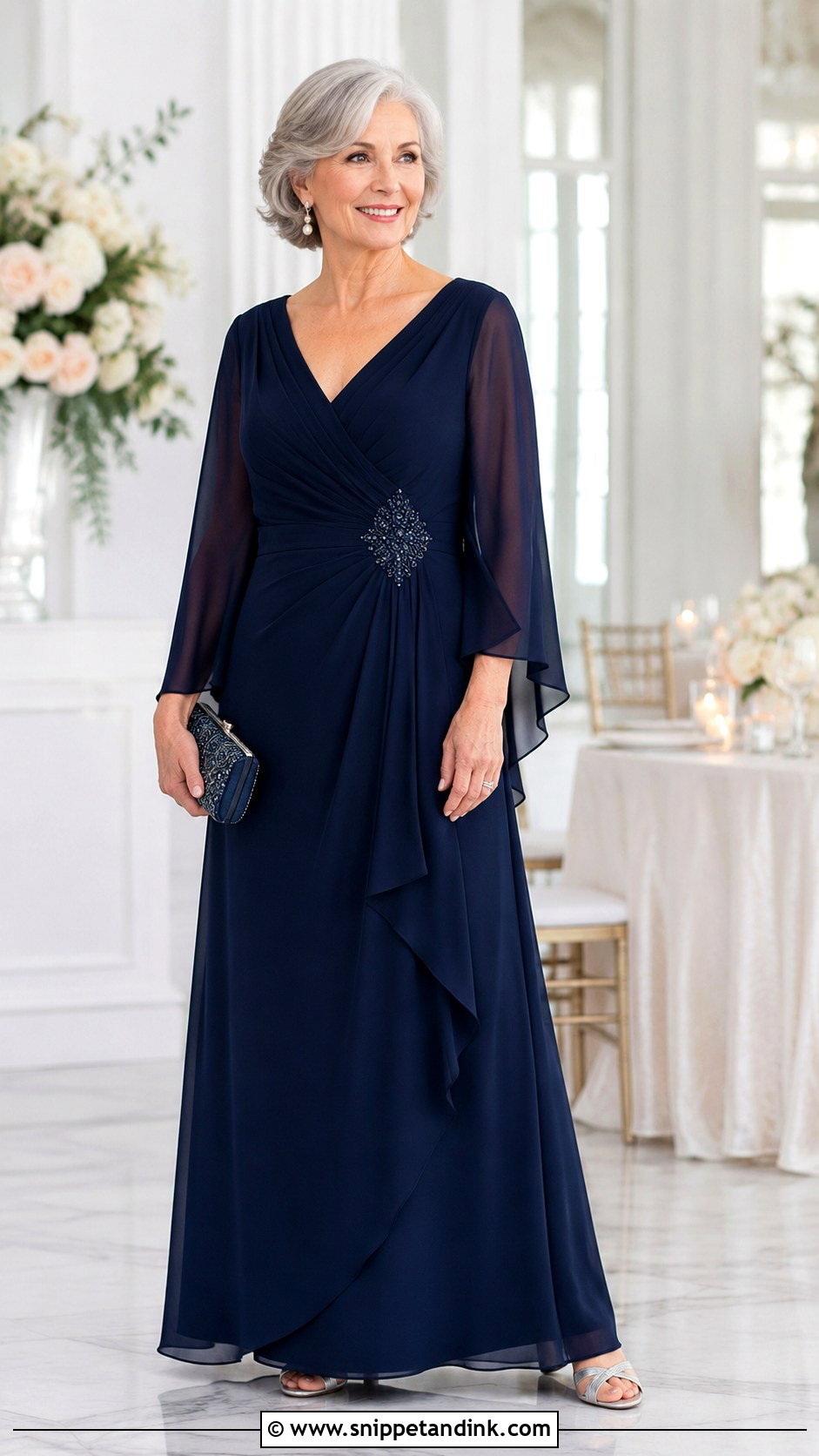 Navy Chiffon Grandmother Of The Bride Dress - Snippet and Ink - 30 Grandmother of the Bride Dresses