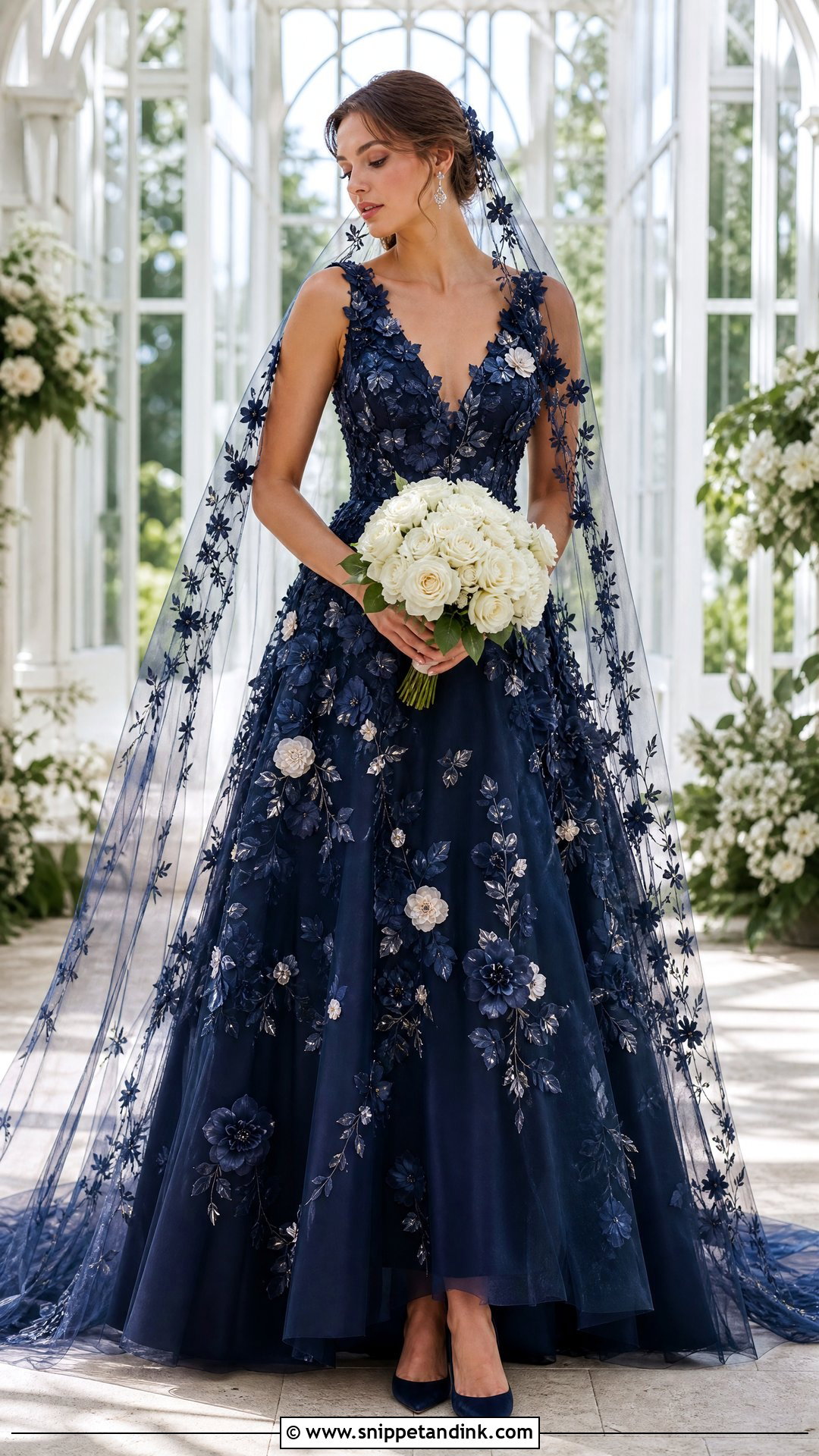 Navy Floral Applique Wedding Dress - Snippet and Ink - 20 Navy Wedding Dress Ideas