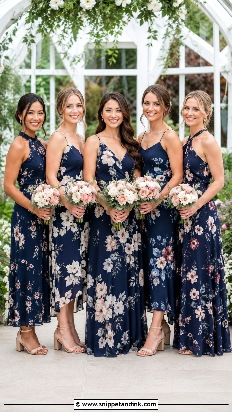 Navy Floral Bridal Party Dresses - Snippet and Ink - 20 Navy Bridal Party Ideas