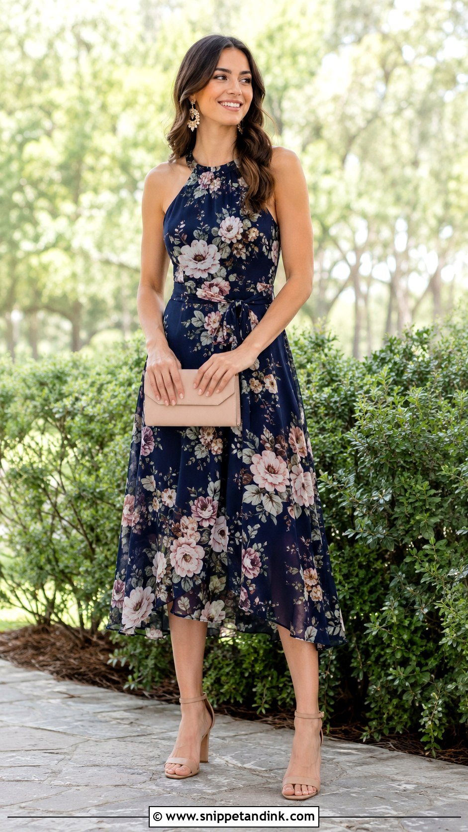 Navy Floral Dress Wedding Outfit - Snippet and Ink - 25 Navy Dress Outfit Wedding Ideas