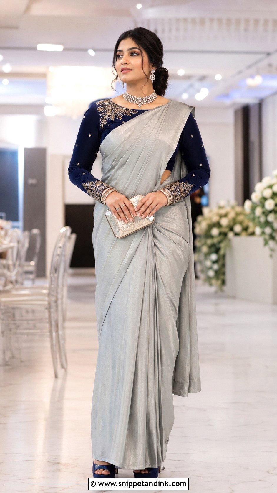 Navy Full Sleeve Maggam Work Bridal Blouse - Snippet and Ink - 20 Bride Maggam Work Blouses Ideas