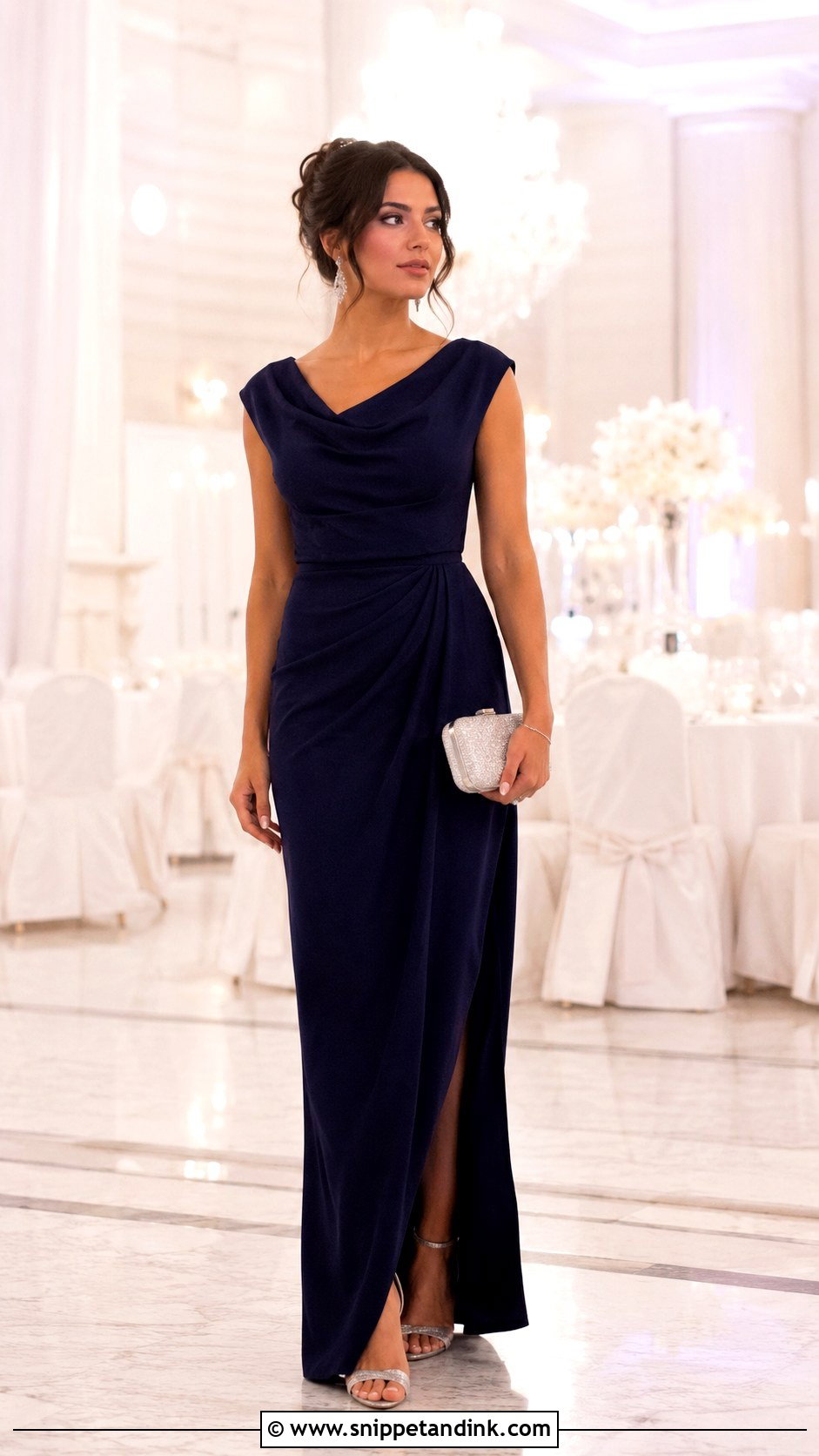 Navy Gown Wedding Dinner Outfit - Snippet and Ink - 25 Wedding Dinner Outfit Ideas