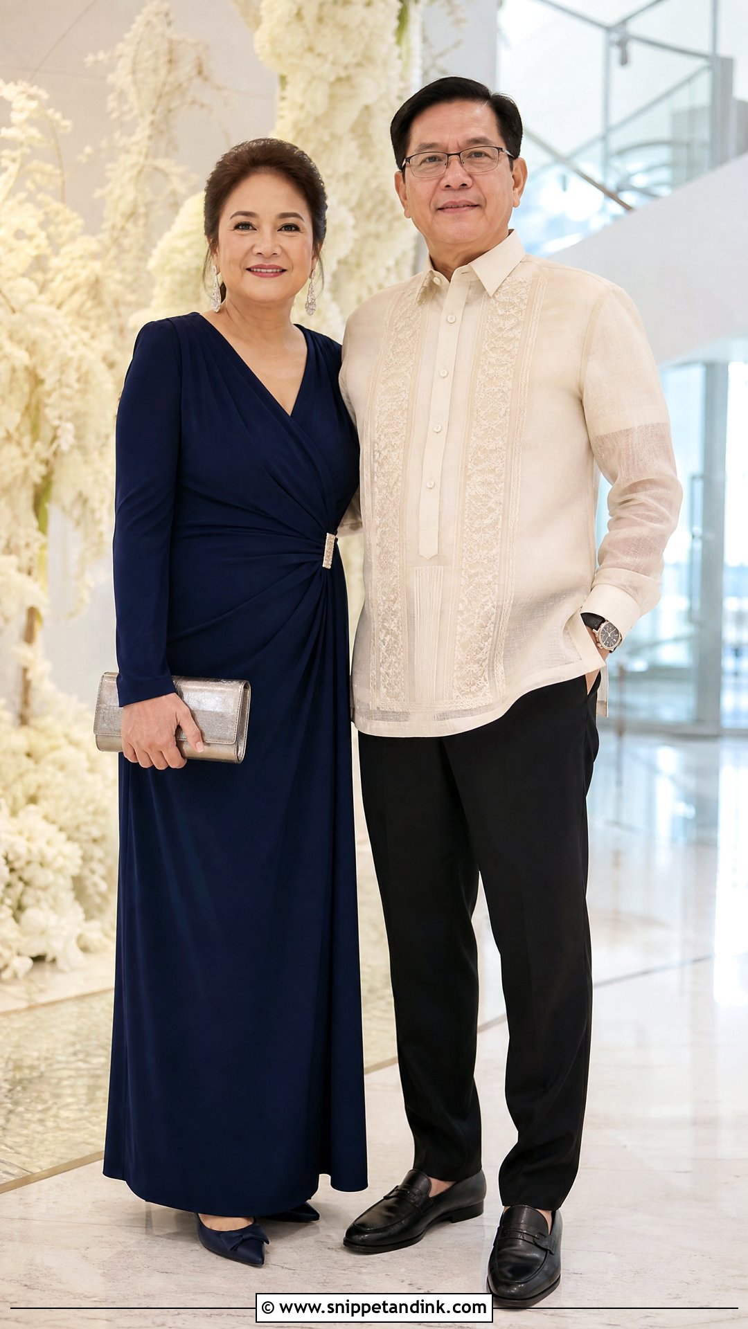 Navy Gown and White Barong - Snippet and Ink - 20 Principal Sponsors Wedding Attire Ideas