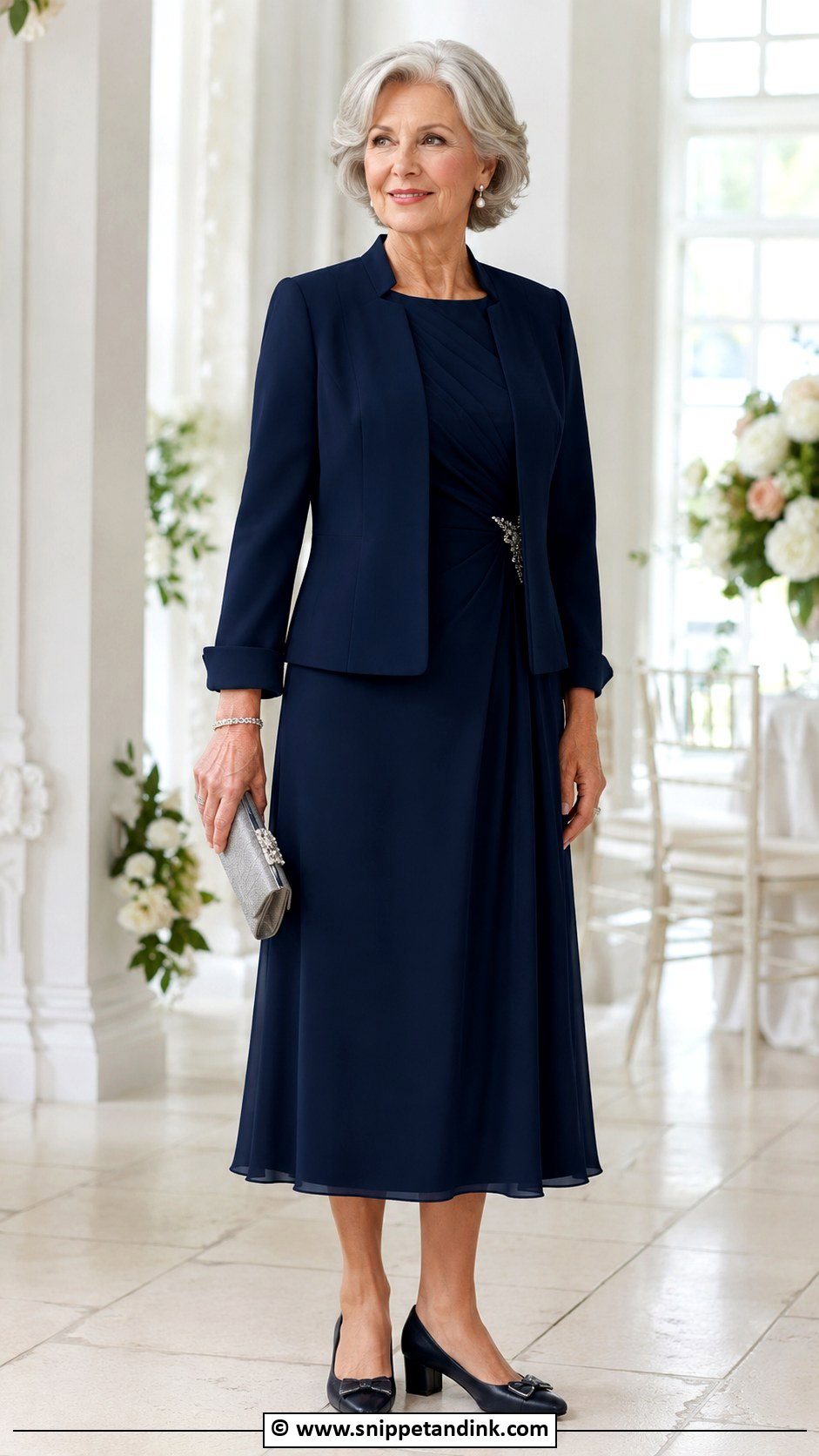 Navy Grandmother Wedding Outfit With Jacket - Snippet and Ink - 30 Grandmother Wedding Outfit Ideas