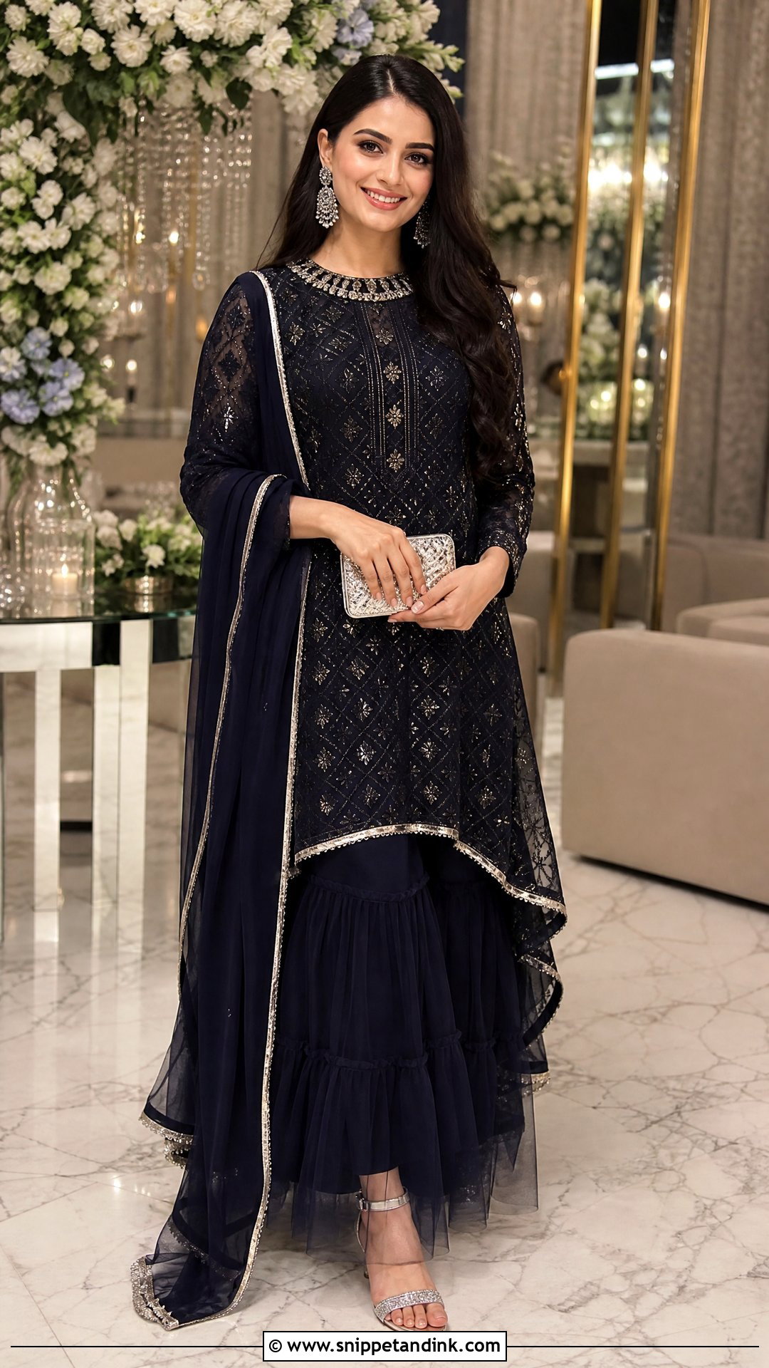 Navy High Low Net Sharara - Snippet and Ink - 20 Net Sharara Ideas