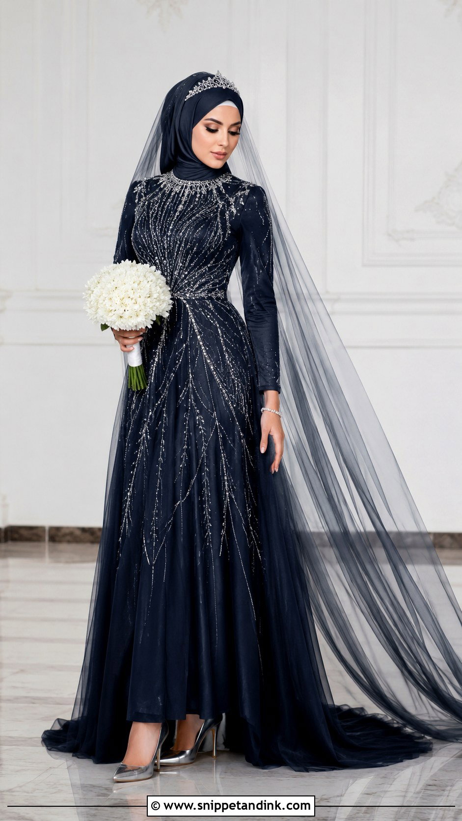 Navy Islamic Wedding Dress With Hijab - Snippet and Ink - 30 Islamic Wedding Dress Ideas