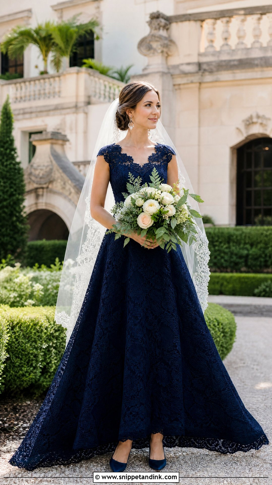 Navy Lace A Line Wedding Dress - Snippet and Ink - 20 Navy Wedding Dress Ideas