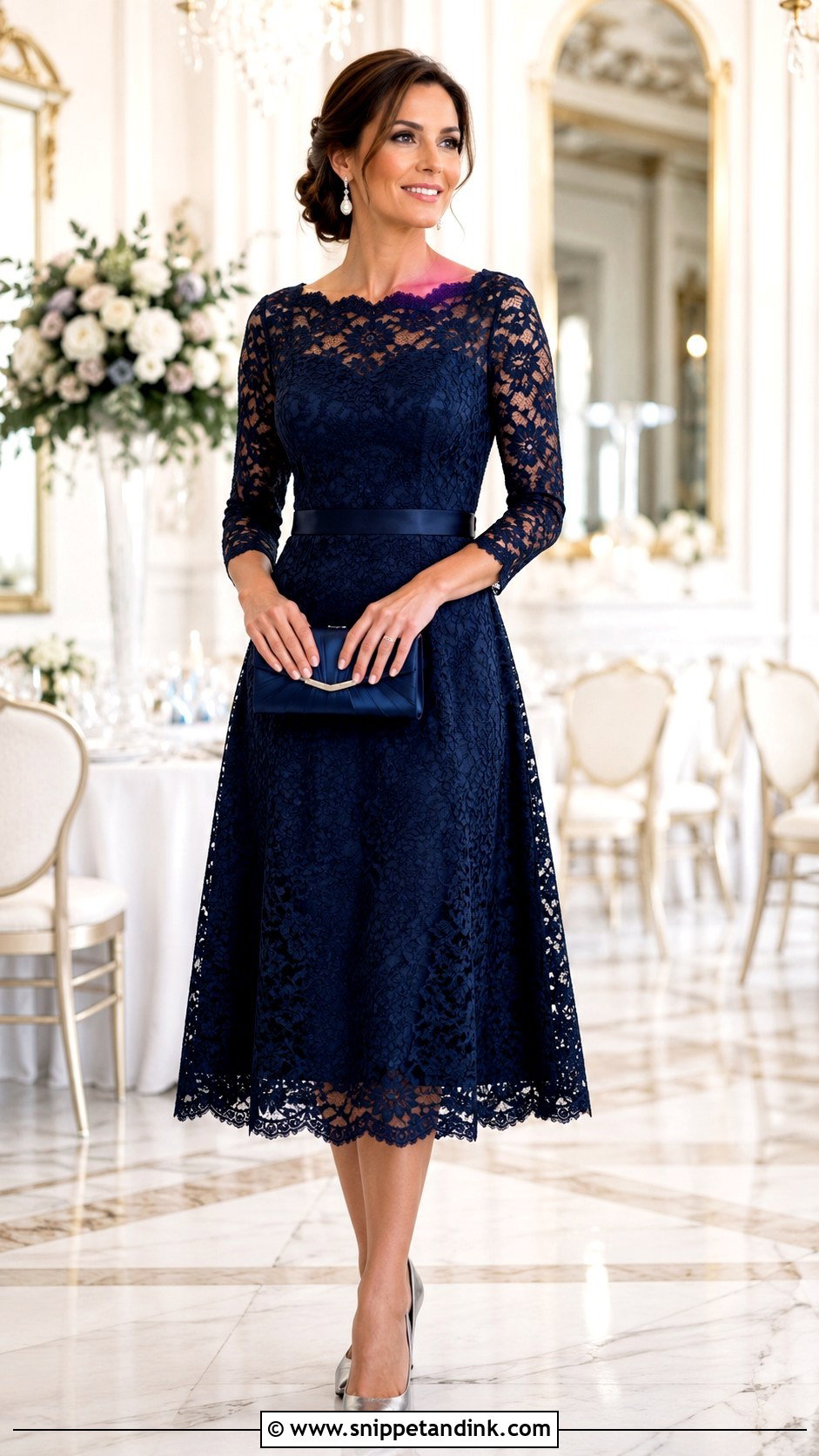 Navy Lace A Line Wedding Outfit - Snippet and Ink - 20 Classy Wedding Outfits