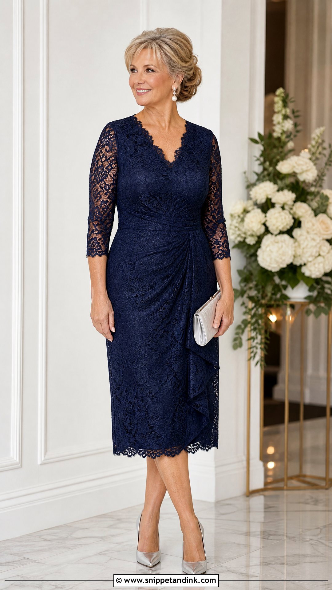 Navy Lace Dress Wedding Anniversary Outfit - Snippet and Ink - 20 Wedding Anniversary Outfits for Women