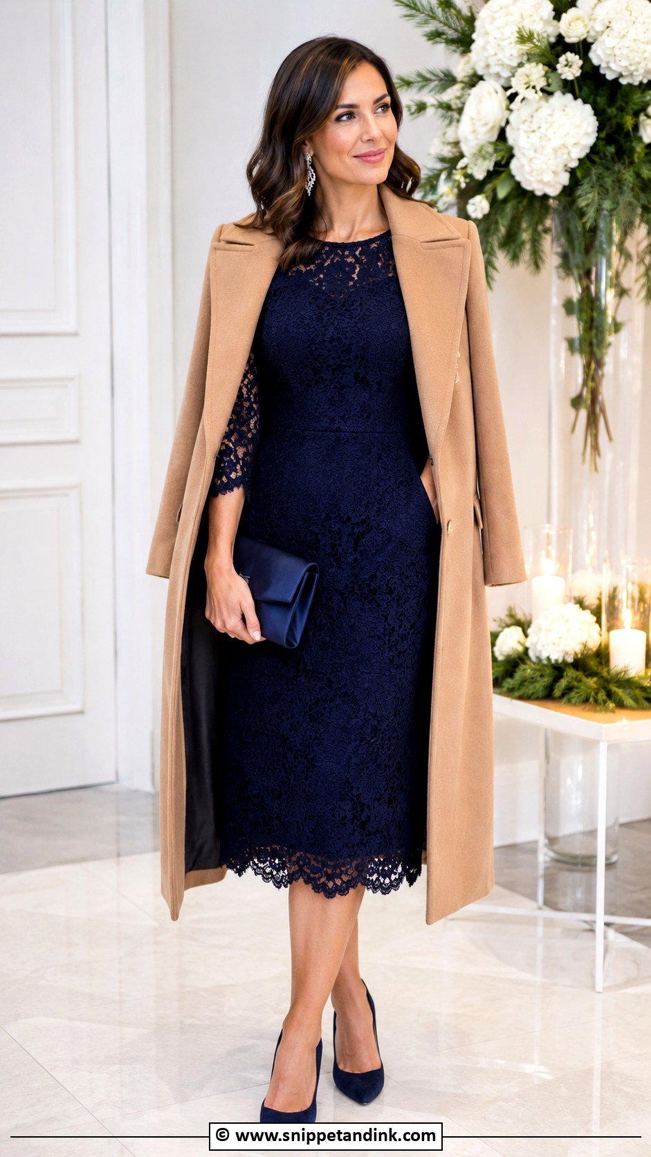 Navy Lace Dress With Suede Pumps - Snippet and Ink - 35 Winter Wedding Dress Ideas