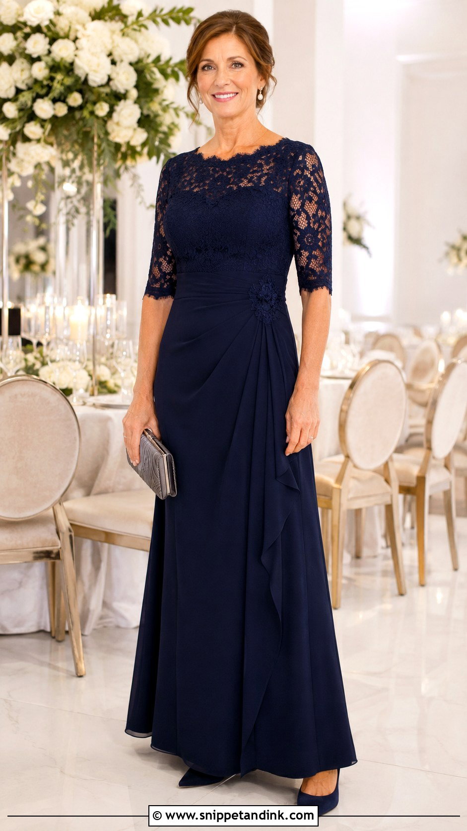 Navy Lace Gown With Matching Pumps - Snippet and Ink - 20 Simple Gown Ideas