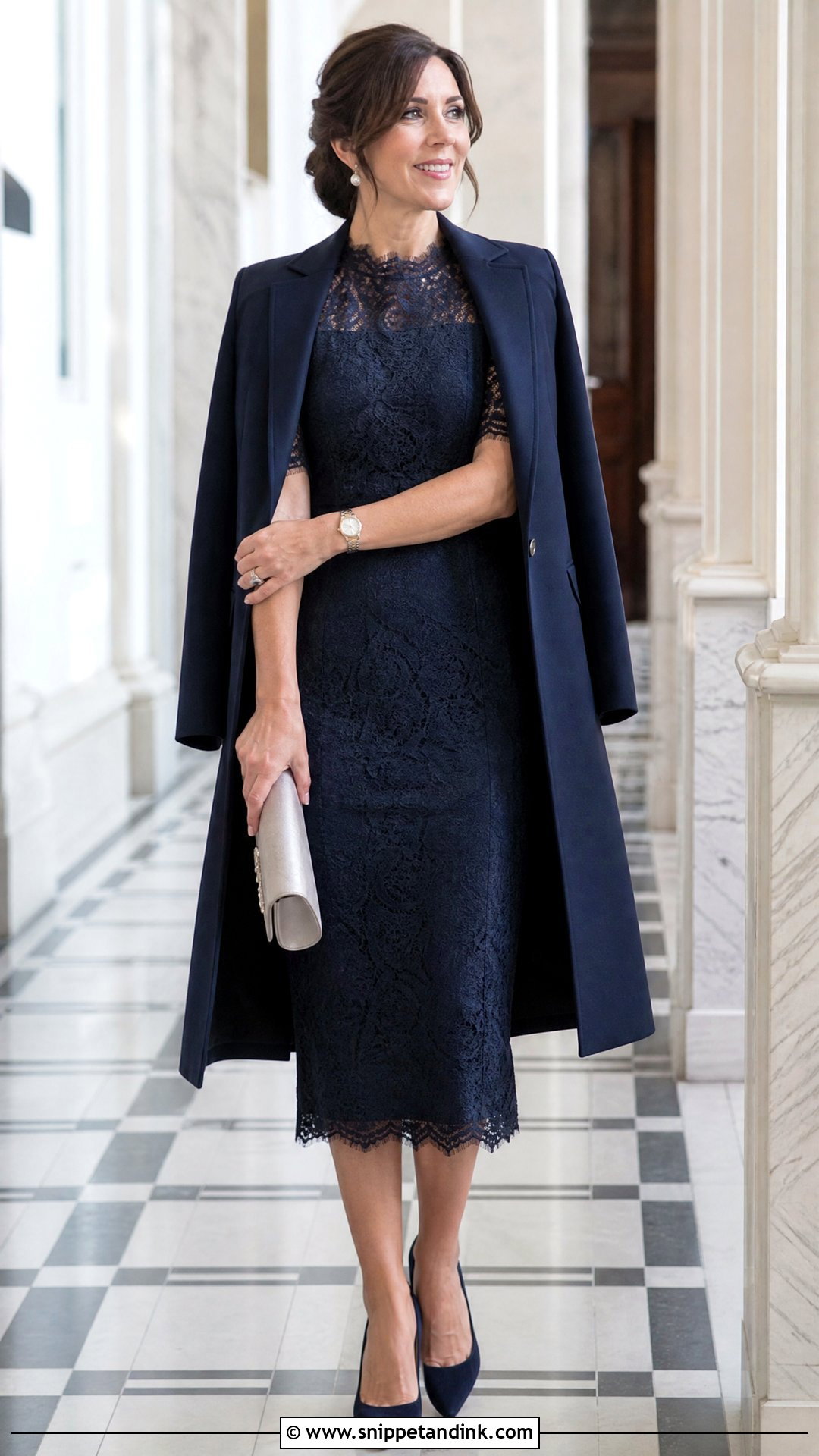 Navy Lace Midi Dress Wedding Outfit - Snippet and Ink - 20 Old Money Outfits for Wedding