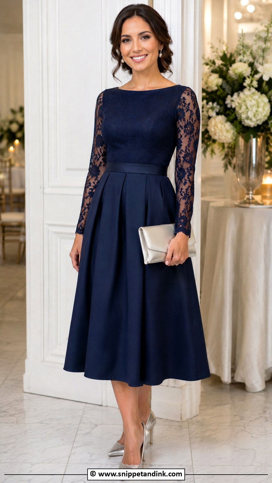 Navy Lace Sleeve Brides Sister Dress - Snippet and Ink - 30 Bride's Sister Dress Ideas