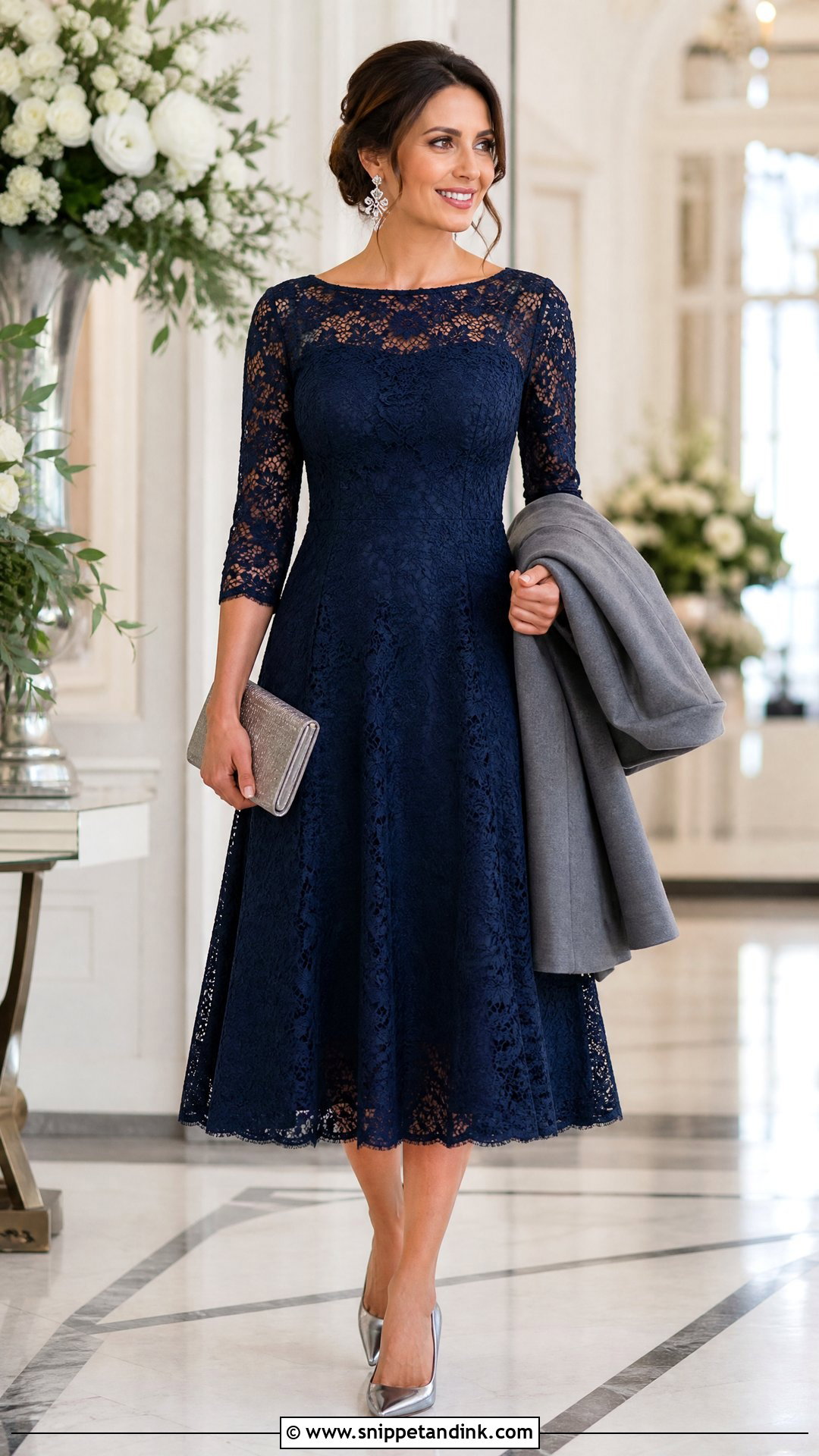 Navy Lace Tea Length Gown - Snippet and Ink - 20 Tea Length Gown Ideas