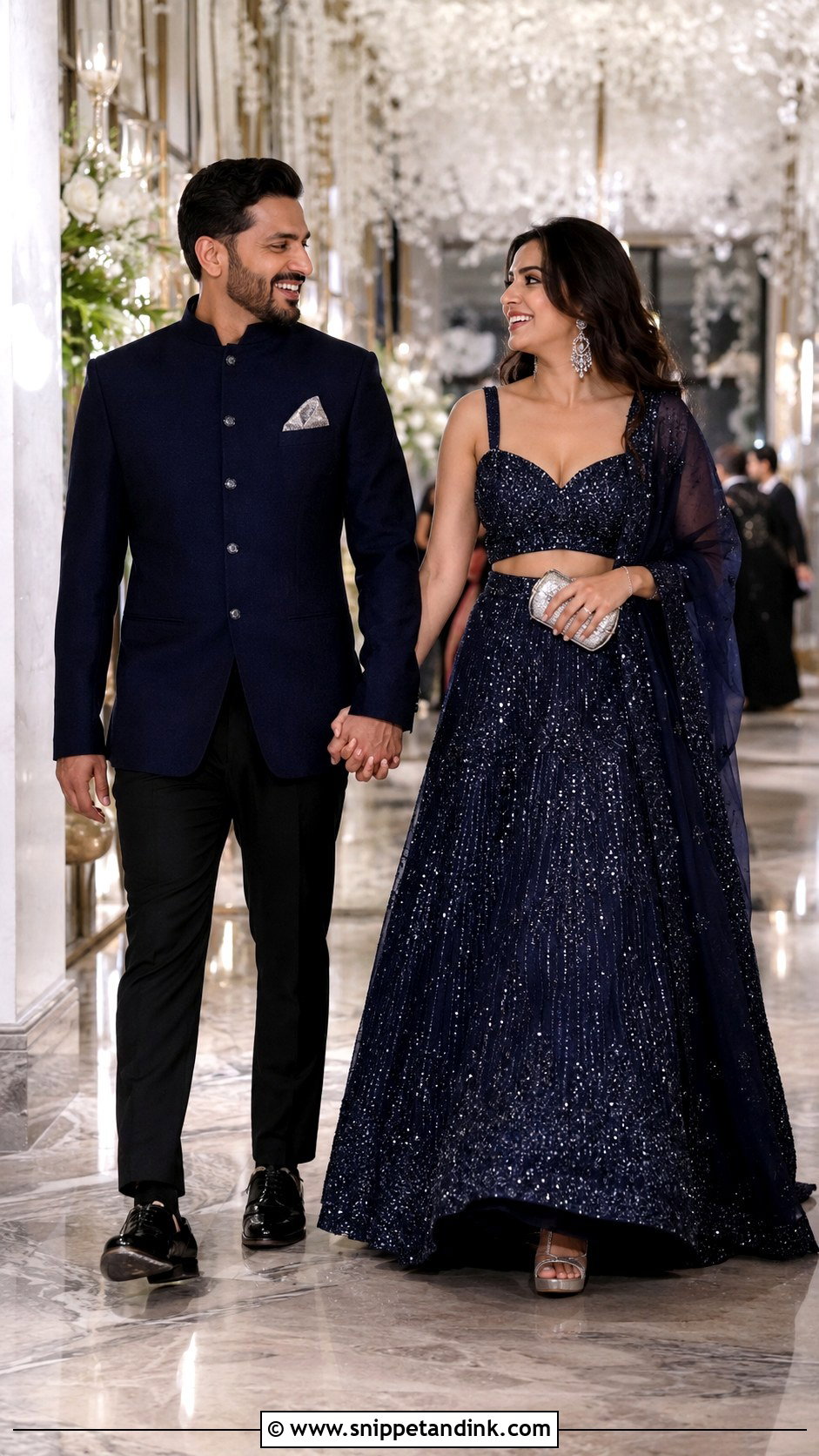 Navy Lehenga And Bandhgala Indian Wedding Outfit - Snippet and Ink - 20 Indian Wedding Matching Outfits