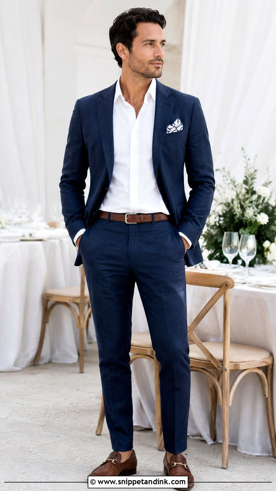 Navy Linen Wedding Suit With White Dress Shirt - Snippet and Ink - 25 Linen Wedding Suit Ideas