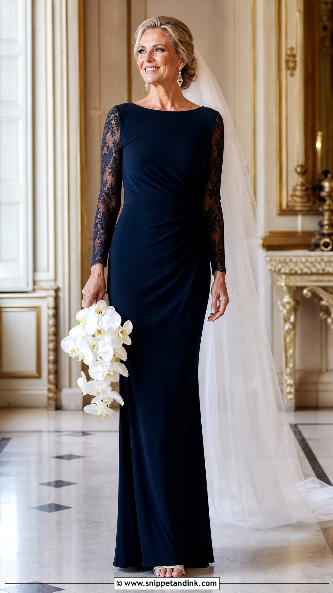 Navy Long Sleeve Bridal Dress - Snippet and Ink - 25 Blue Bridal Dress Ideas