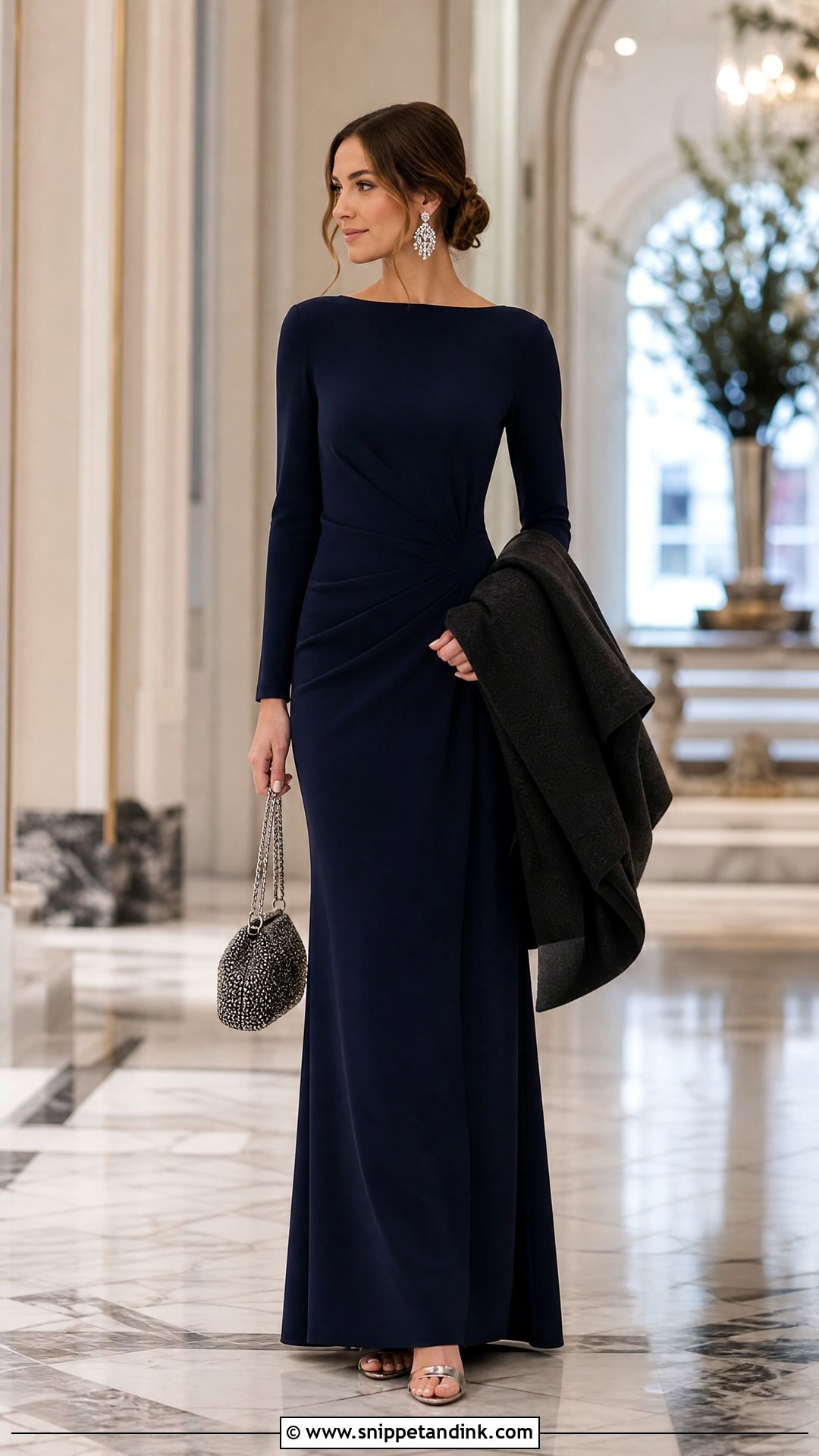 Navy Long Sleeve Gown Winter Wedding Outfit - Snippet and Ink - 20 Winter Outfit for Wedding Ideas