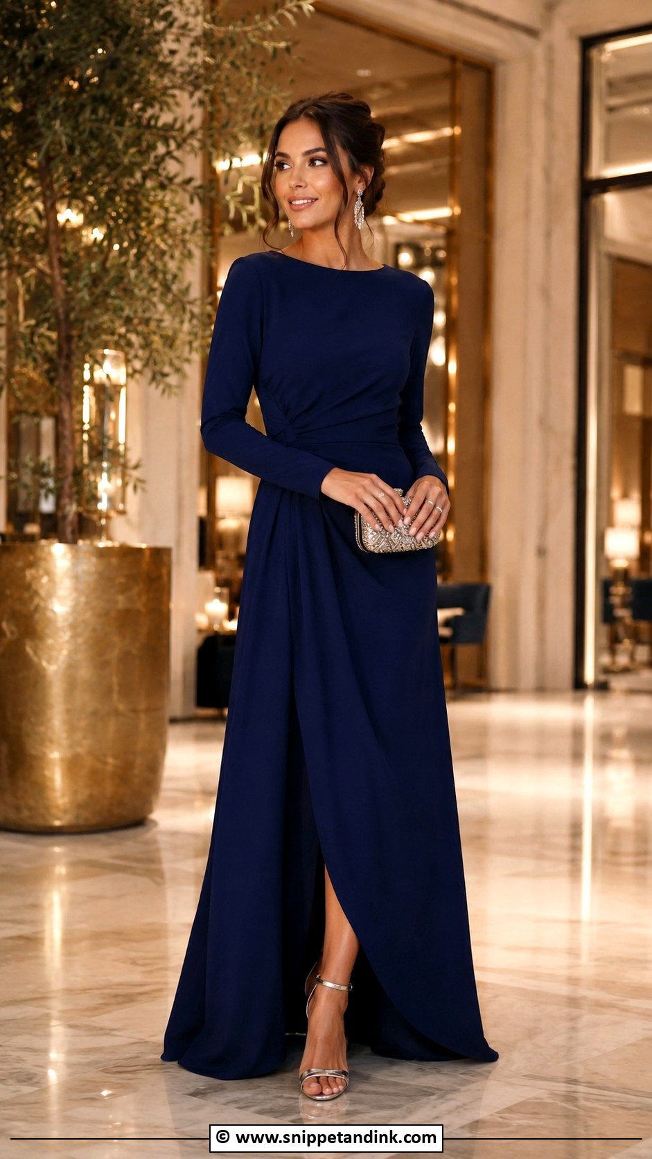 Navy Long Sleeve Maxi Dress Outfit - Snippet and Ink - 30 Autumn Wedding Dress Ideas