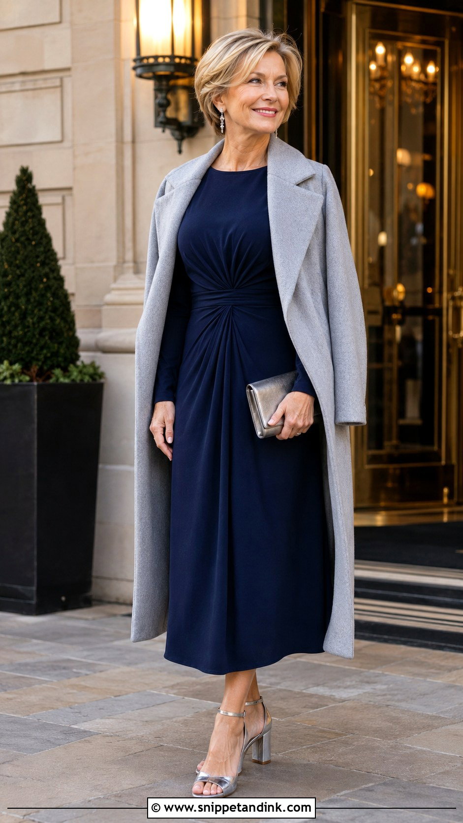 Navy Long Sleeve Midi Dress Fall Wedding Outfit - Snippet and Ink - 20 Fall Semi Formal Wedding Attire Ideas
