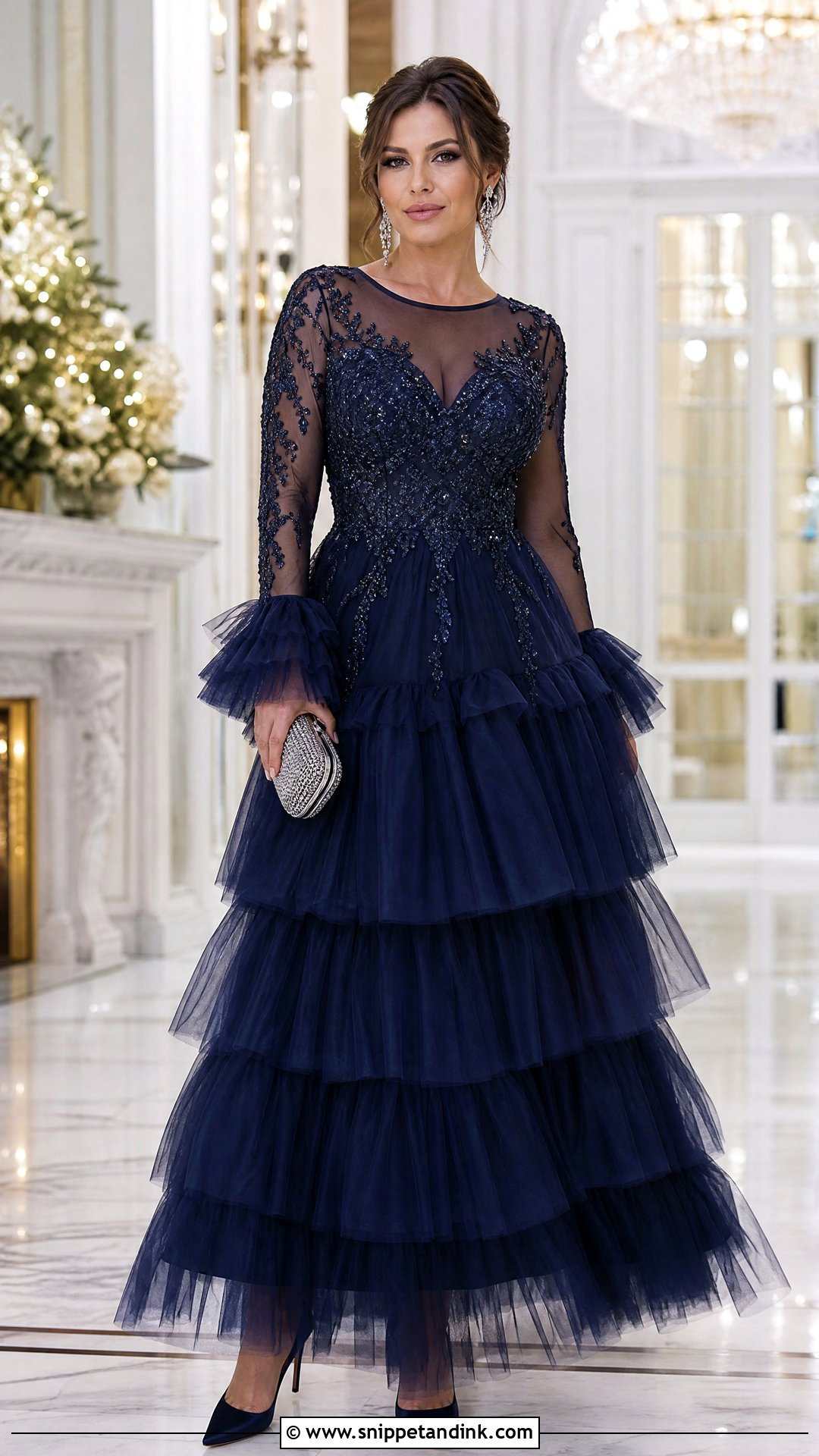 Navy Long Sleeve Ruffle Ball Gown - Snippet and Ink - 20 Ruffle Ball Gown Ideas