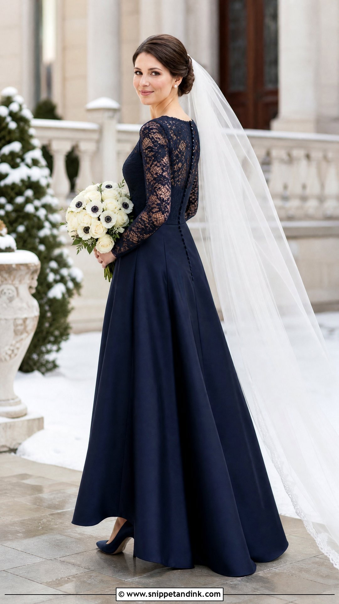 Navy Long Sleeve Wedding Dress - Snippet and Ink - 20 Navy Wedding Dress Ideas